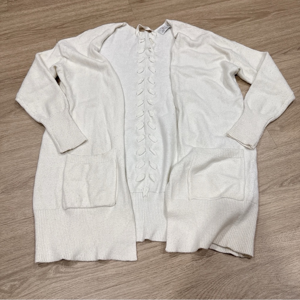 Poof! Cream Open Front Cardigan with Front Tie Detail